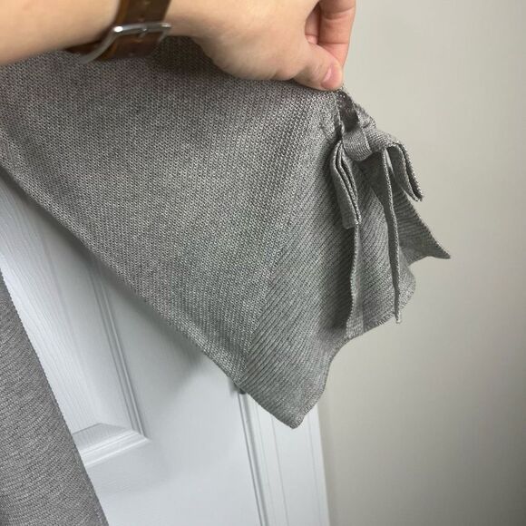Cliche Gray Ribbed Wool Blend Quarter Tie Sleeve Crew Neck Sweater Top Medium - Picture 10 of 12